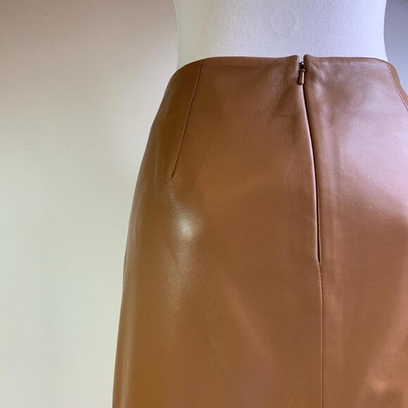 Talbots Tan Leather A-Line Skirt – Classic Petite Real-Leather Style - Picture 4 of 7